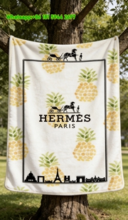 Hermès Pineapple & Paris Skyline Flannel Fleece Throw Blanket IMG_4996